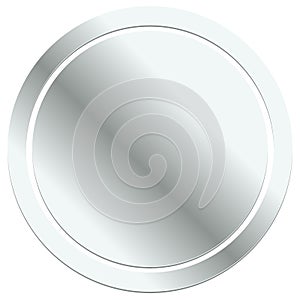 Blank metal badge, emblem icon. Metallic circle button.