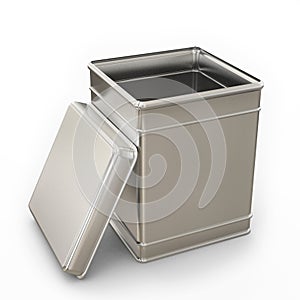 Blank metal opened box with cap isolated on white background