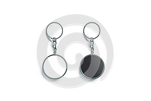 Blank metal round black and white key chain mock up