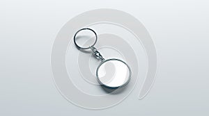 Blank metal round white key chain mock up isometric view