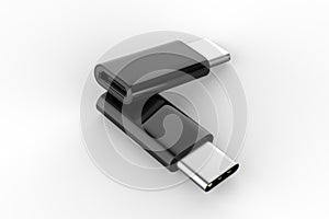 Blank Micro USB Adapter Data Charging Converter Cable Connector Android to USB Type C For Branding. 3d render illustration.