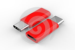 Blank Micro USB Adapter Data Charging Converter Cable Connector Android to USB Type C For Branding. 3d render illustration.