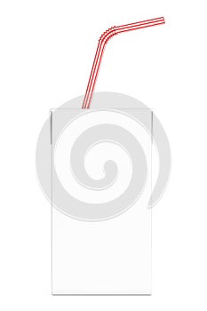Blank Milk or Juice Carton Box with Red Striped Straw. 3d Render