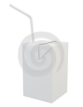 Blank milk or juice carton package with straw.