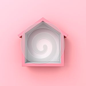 Blank minimal sweet house shelf on pink pastel color wall background