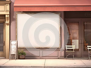 Blank mock up sign at coffee shop cafe, advertising board. Generative AI