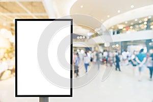 Blank mock up of vertical poster billboard sign with copy space for your text message or content in modern shopping mall.