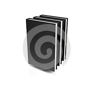 Blank mockup of 3 black books isolated on a white background