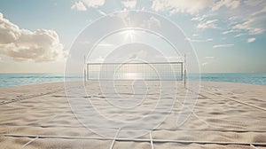 Blank mockup of a beach volleyball court with branded sand anchor pads featuring a popular music streaming service.