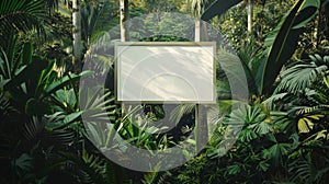 Blank mockup of a billboard situated amidst a lush forest setting