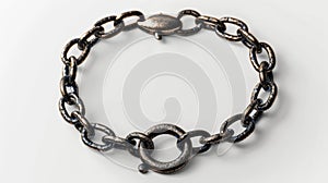 Blank mockup of a chunky chain bracelet with a hammered metal texture and a toggle clasp.