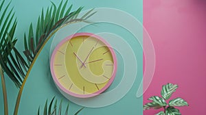 Blank mockup of a colorful and abstract wall clock perfect for adding a pop of color to any room.