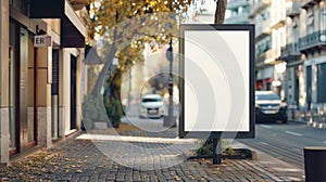 Blank mockup of a colorful and eyecatching sidewalk sign with a geometric design. photo