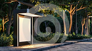 Blank mockup of a customizable outdoor kiosk with interchangeable panels for different events or locations photo