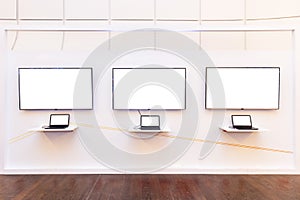 Blank mockup display with laptops