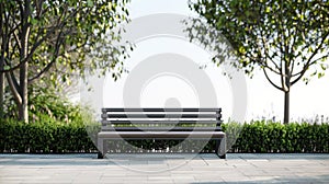 Blank mockup of a doublesided park bench with a contemporary asymmetrical design.