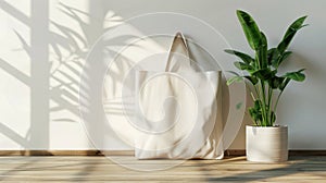 Blank mockup of a ecofriendly jute tote bag with a charming illustration.