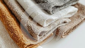 Blank mockup of ecofriendly organic cotton kitchen towels in earthy tones.