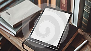 Blank mockup of an Ereader with a builtin audiobook feature allowing for seamless transition between reading and