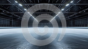 Blank mockup of ice skating rink boards with LED lighting ensuring visibility even in low light conditions.