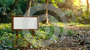 Blank mockup of informational ecotourism sign with images of wildlife and nature photo