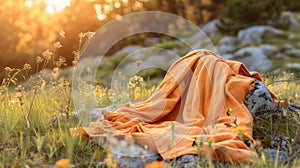 Blank mockup of a lightweight and packable throw blanket perfect for outdoor adventures. photo