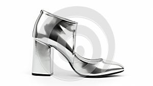 Blank mockup of a pair of ankle s heels in metallic silver with a chunky block hee