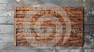 Blank mockup of a rugged doormat with a distressed wood plank pattern.