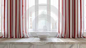 Blank mockup of a set of retroinspired red and white striped kitchen curtains perfect for adding a pop of color to your