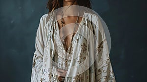 Blank mockup of a soft and flowy kimono perfect for showcasing a bohoinspired design or intricate embroidery photo