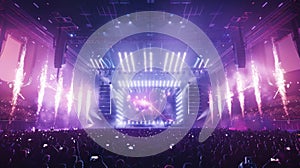 Blank mockup of a stadiumstyle stage with towering screens and pyrotechnics transforming any concert into a highenergy photo