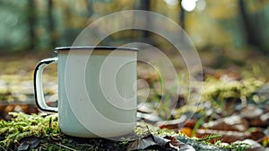 Blank mockup of a vintageinspired enamel beer mug great for a camping trip or picnic. photo