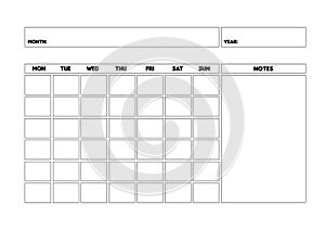 Blank Monthly Calendar Template, Undated Monthly Planner photo