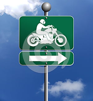 Blank Motorcycle Sign with sky background and direction arrow