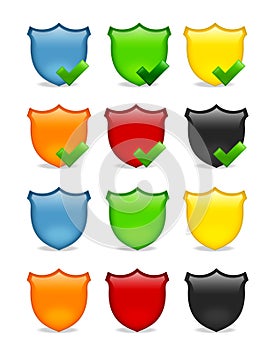 Blank multicolored shield icon set