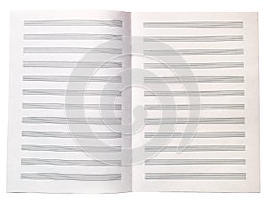 Blank music copy book note sheet opened