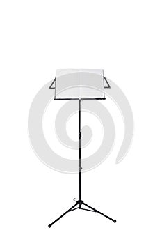 Blank music score rest on a music stand isolated on white background with clipping path and copy space for your text