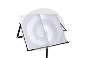 Blank music score rest on a music stand isolated on white background with clipping path and copy space for your text