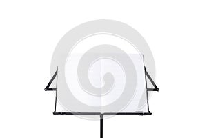 Blank music score rest on a music stand isolated on white background with clipping path and copy space for your text