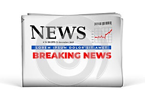 Blank newspaper with breaking news headline. Mock-up template vector illustration