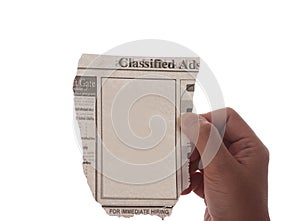 Blank newspaper classified ad
