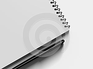 Blank note paper with pen. on white.