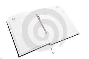 Blank note paper with ribbon and metal pen