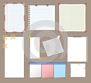 Blank Note Paper with Sticky Colorful Tape Set. Vector