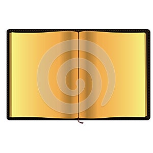 Blank notebook with golden pages. Raster