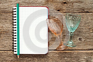 Blank notebook for menu or cocktail recipes