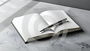 Blank Notebook and Pen on a Concrete Surface
