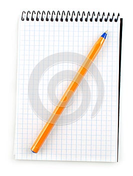 Blank notebook with pen isolated on white