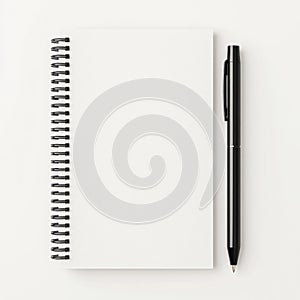 Blank notebook and pen for notes and creative ideas isolated on white background