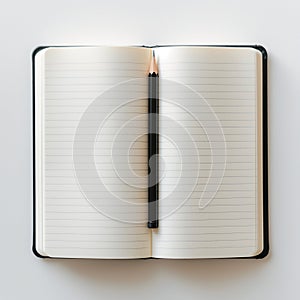 blank notebook and pencil on white background. Empty Space for your text. ai generated